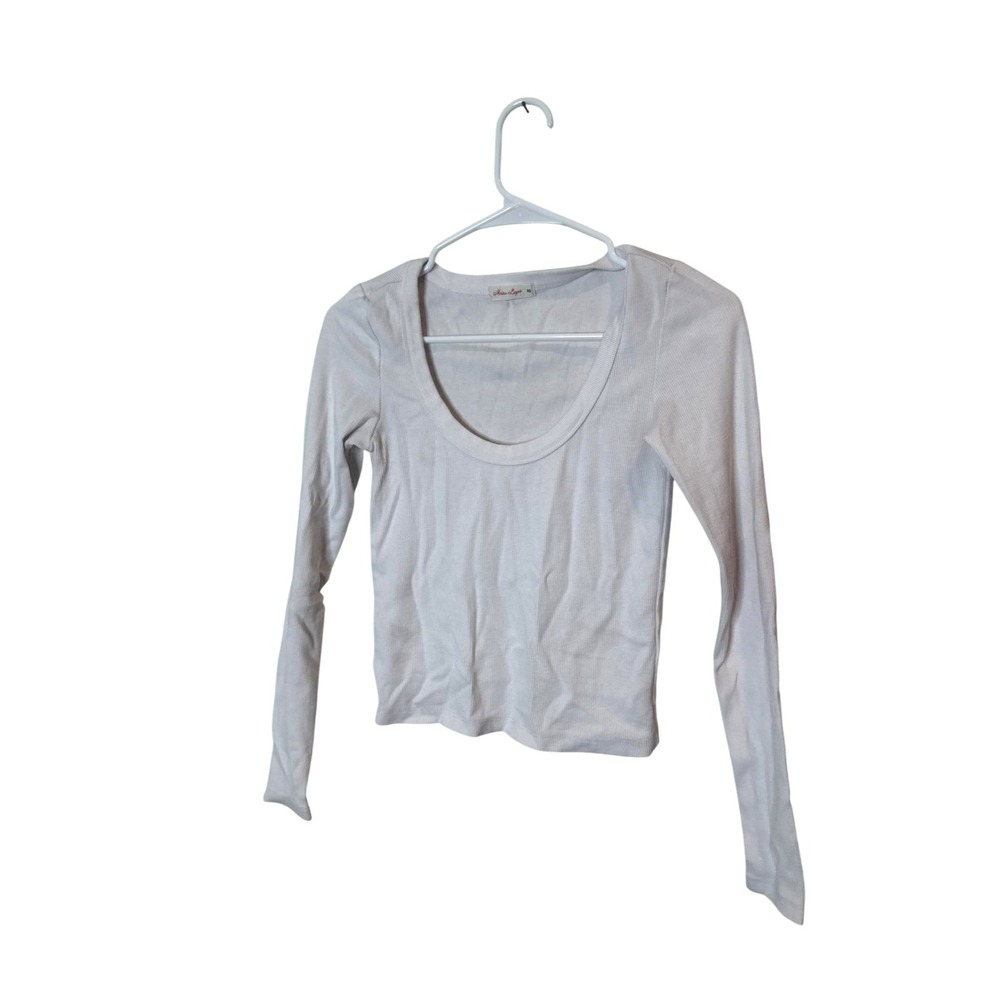 Marine Layer Shirt Womens XS White Scoop Neck Ribbed Long Sleeve Tee Top